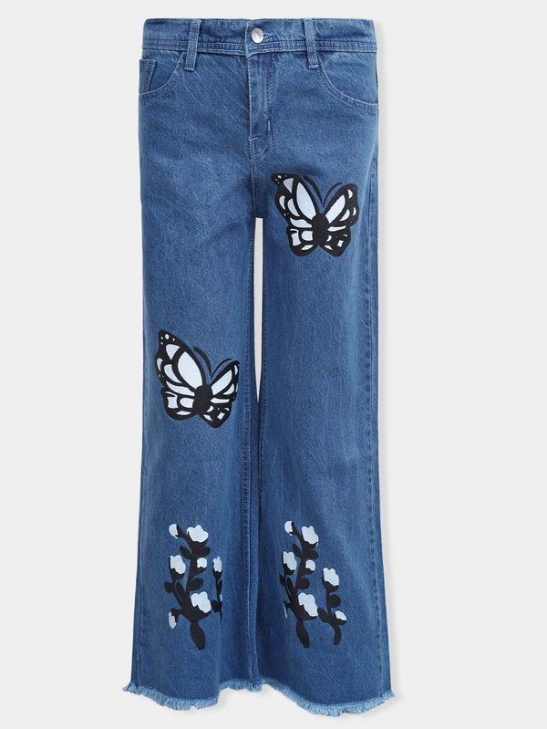 BLUE | BELL BOTTOM | BUTTERFLY PRINTED | JEANS