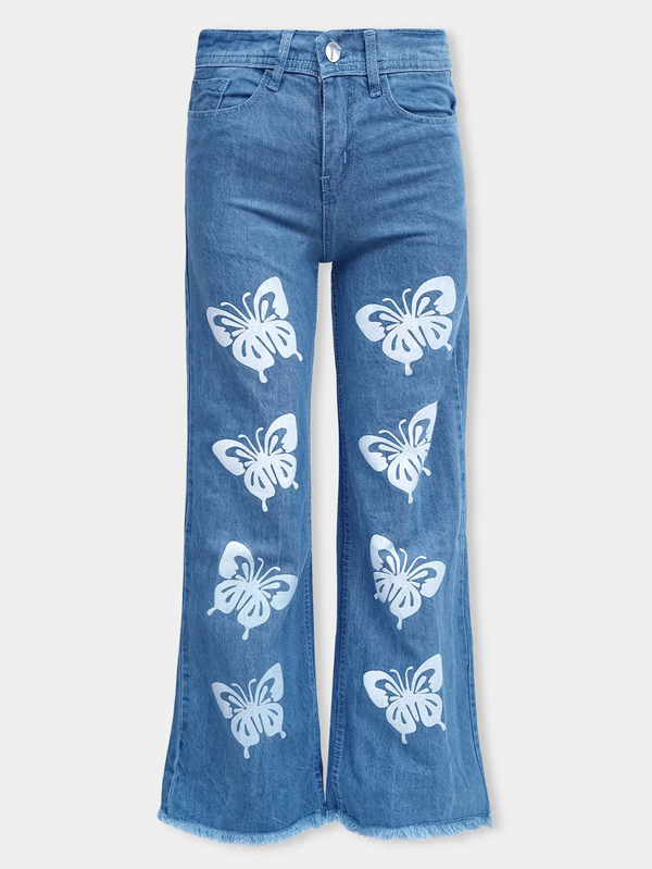 LIGHT BLUE | BELL BOTTOM | BUTTERFLY PRINTED | JEANS