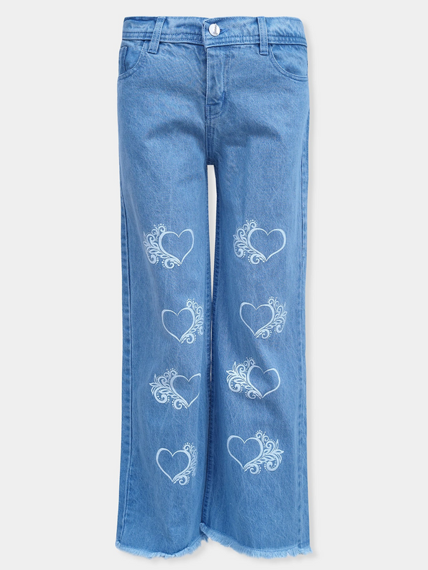 LIGHT BLUE | BELL BOTTOM | HEART PRINTED | JEANS